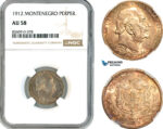 AK850, Montenegro, Nicholas I, 1 Perper 1912, Vienna Mint, Silver, NGC AU58