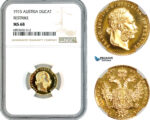 AK876, Austria, Franz Joseph, Restrike 1 Ducat 1915, Vienna Mint, Gold, NGC MS68