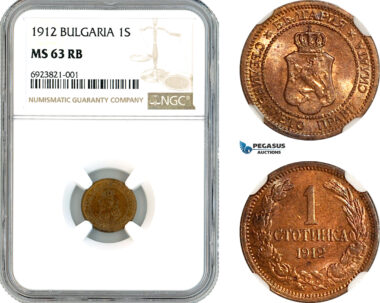AK895, Bulgaria, Ferdinand I, 1 Stotinka 1912, Kremnica Mint, NGC MS63RB