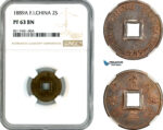 AK910, French Indo-China, 2 Sapeque 1889 A, Paris Mint, NGC PF64BN, Rare!