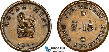 AK934, Great Britain, 1821 Monetary Weight for 1/2 Sovereign (3.96g), EF