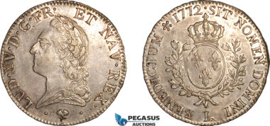 AK949, France, Louis XV, 1 Ecu 1772 L, Bayonne Mint, Silver, Light cleaning, XF-AU