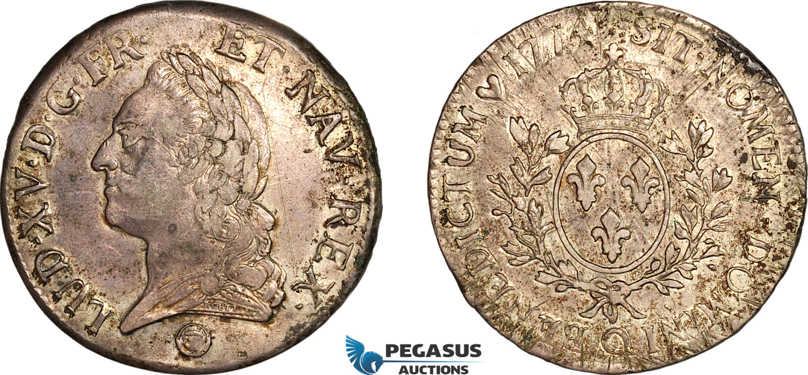 AK950, France, Louis XV, 1 Ecu 1774 Q, Perpignan Mint, Silver, Scratches, XF