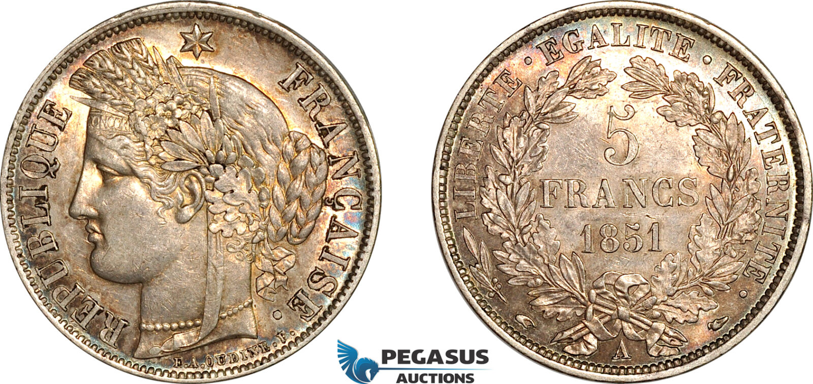 AK951, France, Second Republic, 5 Francs 1851 ­A, Paris Mint, Silver, Light cleaning, AU