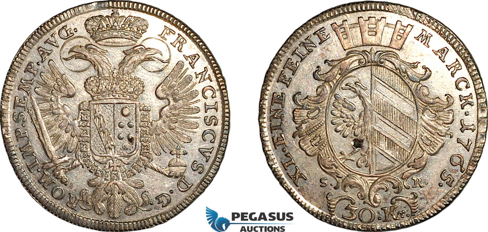 AK953, Germany, Nuremberg, 30 Kreuzer 1765 SR, Silver, Cleaned, XF