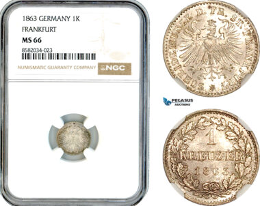 AL148, Germany, Frankfurt, 1 Kreuzer 1863, Billon, NGC MS66