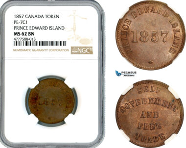 AL198, Canada, Prince Edward Island, 1857 Token, PE-7C1, NGC MS62BN, Top Pop!