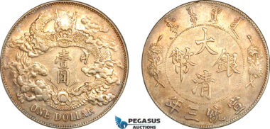 AL296, China, Empire, Dollar Yr. 3 (1911), Tientsin Mint, Silver, L&M 37, Light cleaning, Re-toned, Small edge damage, AU