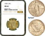 AL363, United States, Standing Liberty Quarter Dollar (25C) 1920, Philadelphia Mint, Silver, NGC MS64
