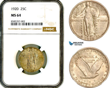AL363, United States, Standing Liberty Quarter Dollar (25C) 1920, Philadelphia Mint, Silver, NGC MS64