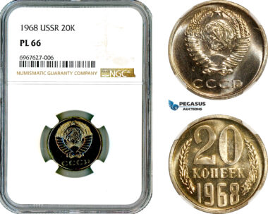 AL427, Russia, USSR, 20 Kopeks 1968, NGC PL66