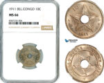 AL483, Belgian Congo, Albert I, 10 Centimes 1911, NGC MS66