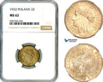 AL600, Poland, 2 Zlote 1933, Warsaw Mint, Silver, NGC MS62