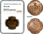 AL627, Romania, Carol I, 10 Bani 1867, Heaton Mint, NGC MS63BN