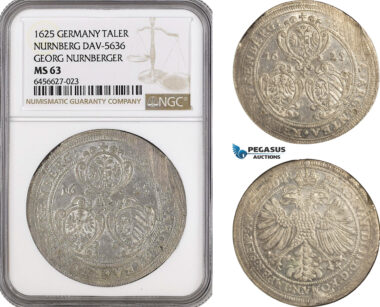 A6/112, Germany, Nürnberg City, In the name of Ferdinand II, Taler 1625, Cross Mm: (Georg Nürnberger the elder) Silver, Dav-5636, Adjustment marks, NGC MS63