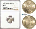A6/483, Sweden, Oscar II, 10 Öre 1894 EB, Stockholm Mint, Silver, KM# 755, NGC MS65