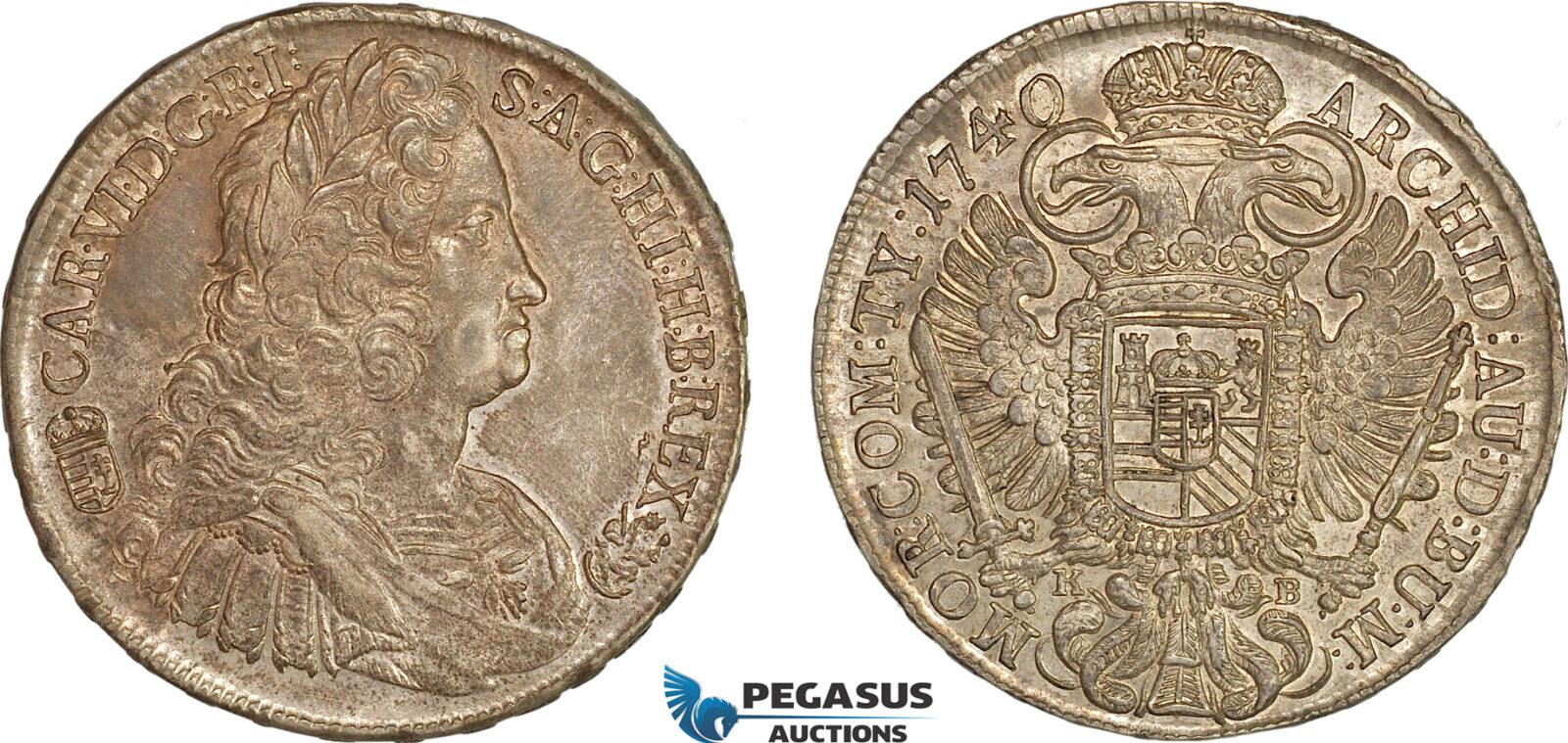 A7/313, Hungary, Karl VI, Taler 1740 KB, Kremnitz Mint, Silver (28.79 g) Dav-1062, Old cabinet toning, Very lustrous! EF-UNC