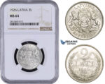 AA059, Latvia, 2 Lati 1926, Silver, NGC MS64