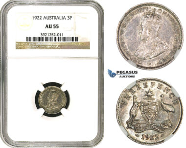 AA103, Australia, George V, Sixpence 1922, Silver,  NGC AU55