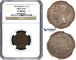 AA163, Straits Settlements, Victoria, 1/2 Cent 1845 WW, NGC XF40BN