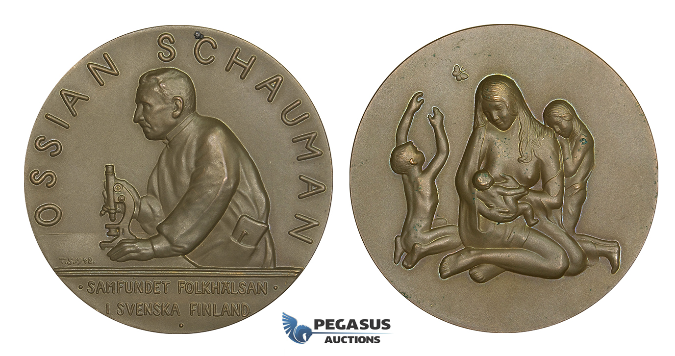 AA180, Finland & Sweden, Bronze Medal 1948 (Ø55.5mm, 85g) Ossian Schauman, Medicine, Nude Art