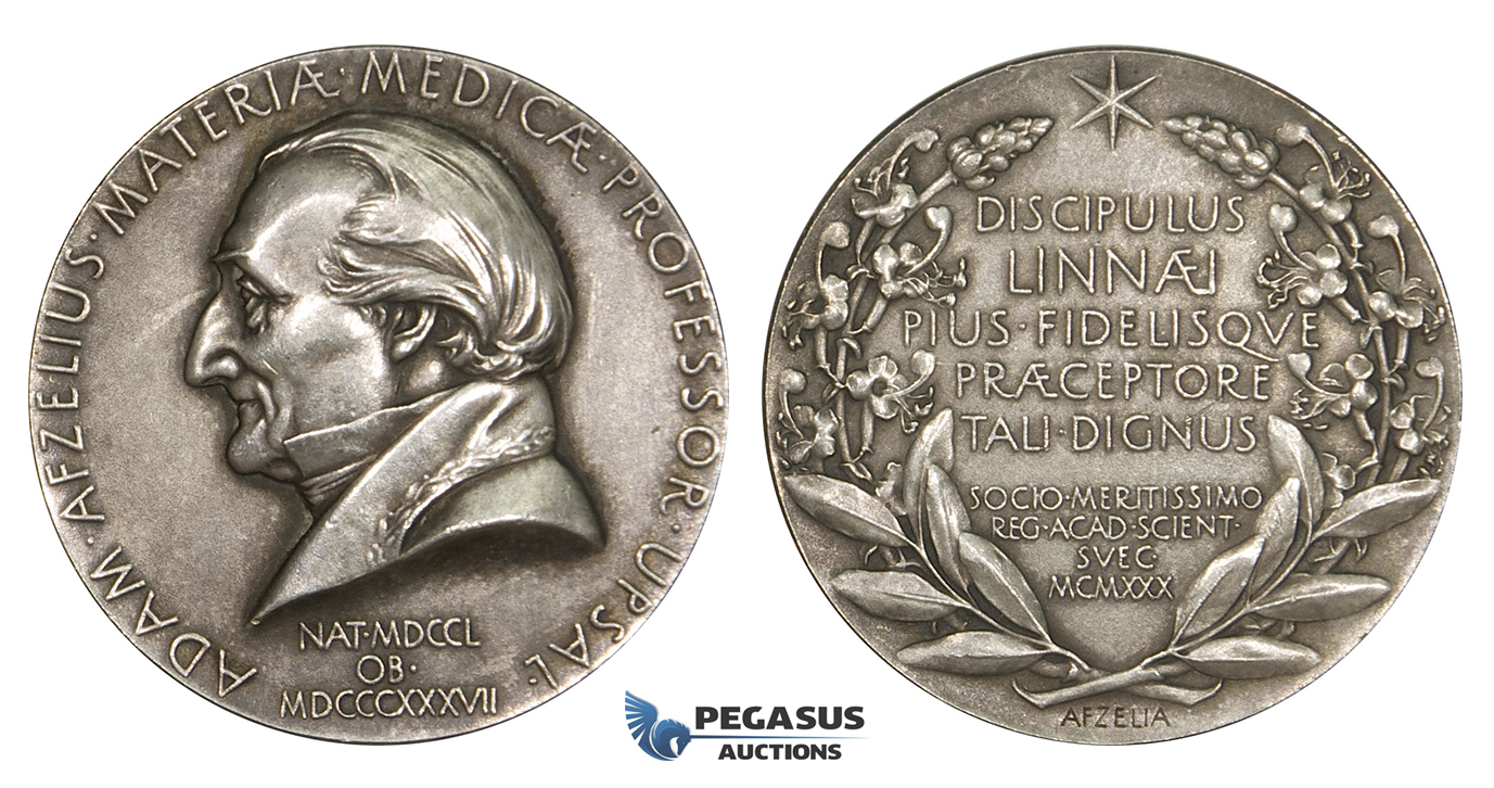 AA230, Sweden, Silver Medal 1930 (Ø31mm, 14.8g) Adam Afzelius, Medicine, Uppsala Academy