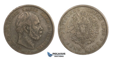 AA292, Germany, Prussia, Wilhelm I, 5 Mark 1876-A, Berlin, Silver, Toned aVF