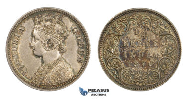 AA295, India (British) Victoria, 1/4 Rupee 1876, Silver, Toned AU-UNC