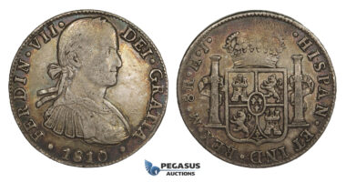 AA306, Mexico, Ferdinand VII, 8 Reales 1810 Mo HJ, Mexico City, Silver, Toned VF (weak strike)