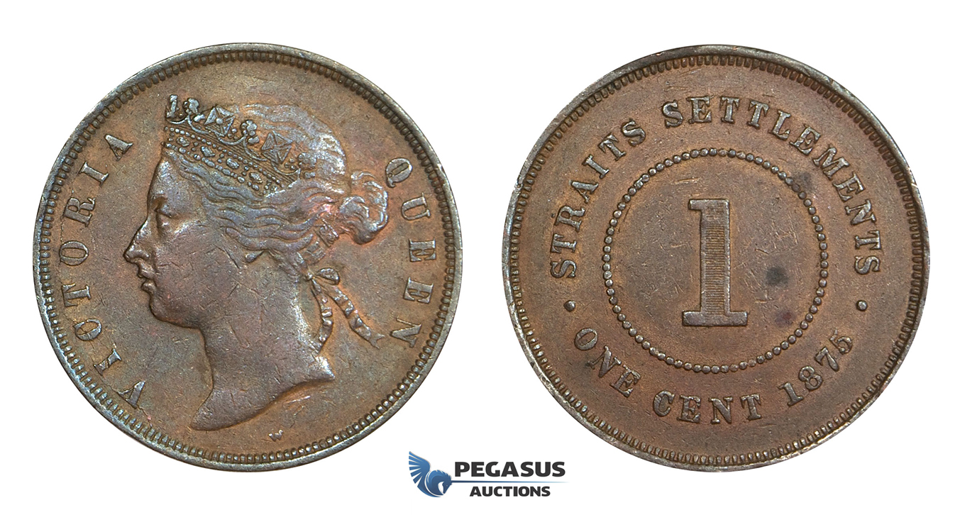 AA314, Straits Settlements, Victoria, Cent 1875-W, VF-XF