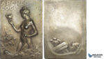 AA327, France, Silvered Bronze Art Nouveau Plaque Medal 1903 (70x50mm, 91.6g) by Vernier, Archeologie, Egyptian Bust