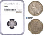 AA359-R, Venezuela, 1/2 Bolivar 1893-A, Paris, Silver, NGC AU58