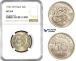 AA383, Estonia, 50 Senti 1936, NGC MS64