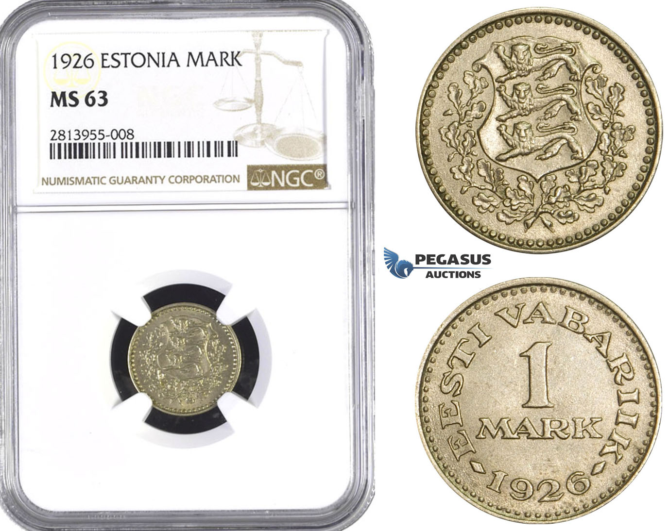 AA384, Estonia, 1 Mark 1926, NGC MS63