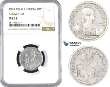 AA397, French Indo-China, ESSAI 10 Centimes 1945, Paris, NGC MS63