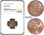 AA419, Latvia, 2 Santimi 1926, NGC MS63RB