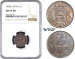 AA421, Latvia, 2 Santimi 1928, NGC MS62BN