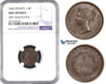 AA441, Straits Settlements, Victoria, 1/4 Cent 1845, NGC UNC Details "Obv Scratched"