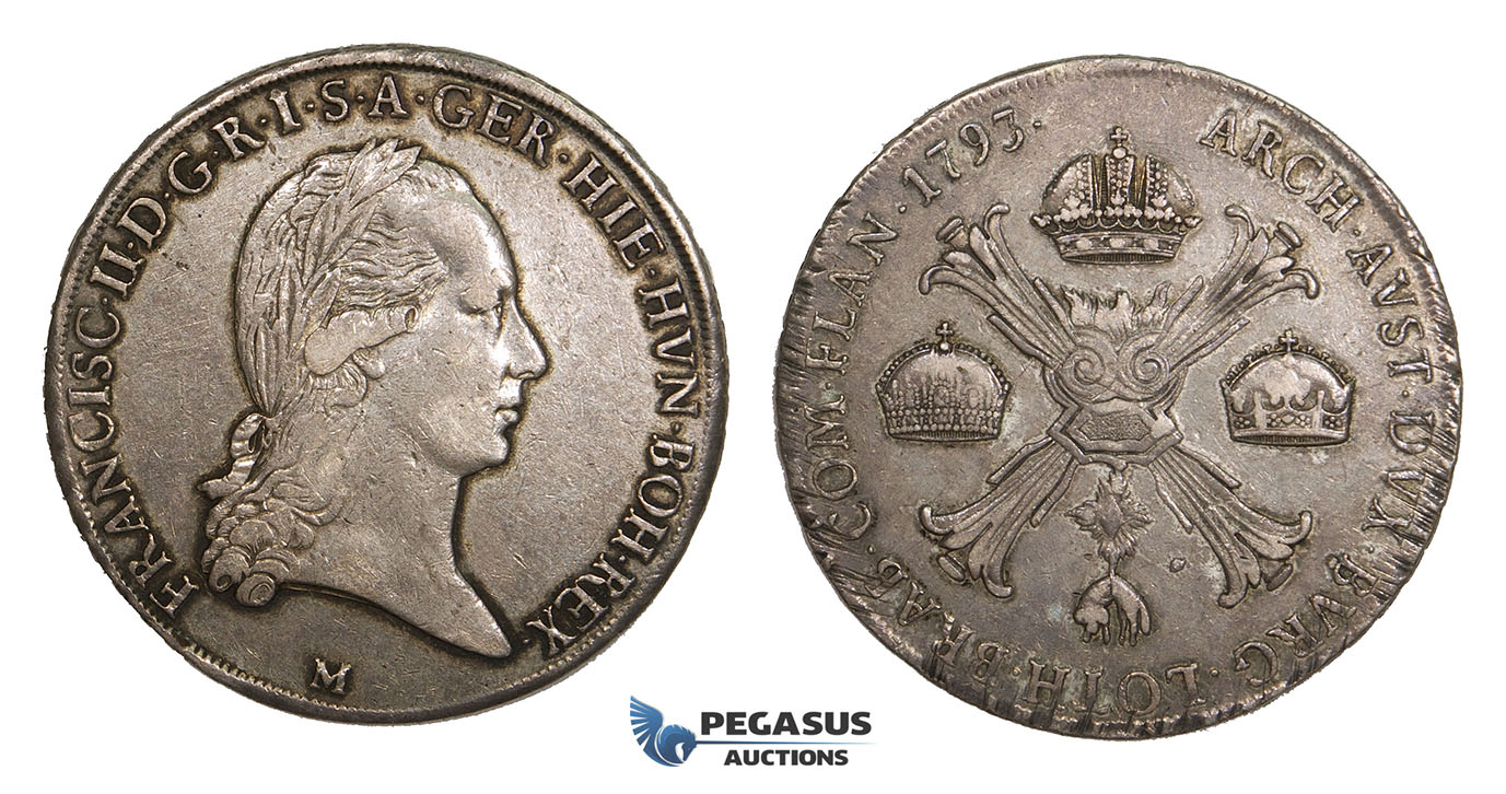 AA550, Italy, Francis II, Crocione 1793-M, Milan, Silver, Toned VF-XF