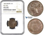 AA568, Straits Settlements, Victoria, 1/2 Cent 1845 no WW, NGC MS63BN, Pop 7/2, Rare!