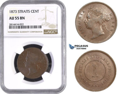 AA571, Straits Settlements, Victoria, 1 Cent 1873, NGC AU55BN
