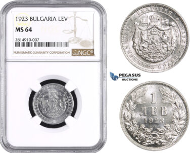 AA643, Bulgaria, Boris III, 1 Lev 1923, NGC MS64