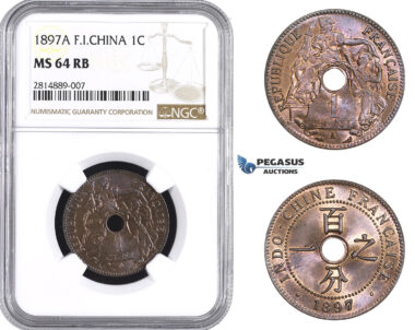 AA680, French Indo-China, 1 Centime 1897-A, Paris, NGC MS64RB
