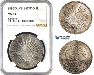 AA698, Mexico, 8 Reales 1886 Ca MM, Chihuahua, Silver, NGC MS63