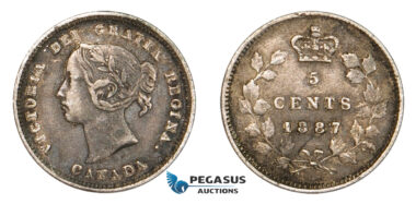 AA800, Canada, Victoria, 5 Cents 1887, Silver, Toned VF