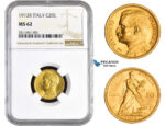 AA824, Italy, Vitt. Emanuele III, 20 Lire 1912-R, Rome, Gold, NGC MS62