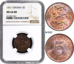 AA827, Estonia, 5 Senti 1931, NGC MS64RB