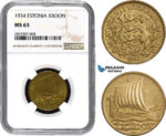 AA832, Estonia, 1 Kroon 1934, NGC MS63