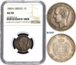 AA838, Greece, George I, 1 Drachma 1883-A, Paris, Silver, NGC AU58