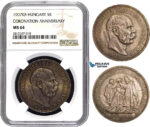 AA842, Hungary, Franz Joseph, 5 Korona 1907-KB, Kremnitz, Silver, NGC MS64 (Coronation Anniversary)